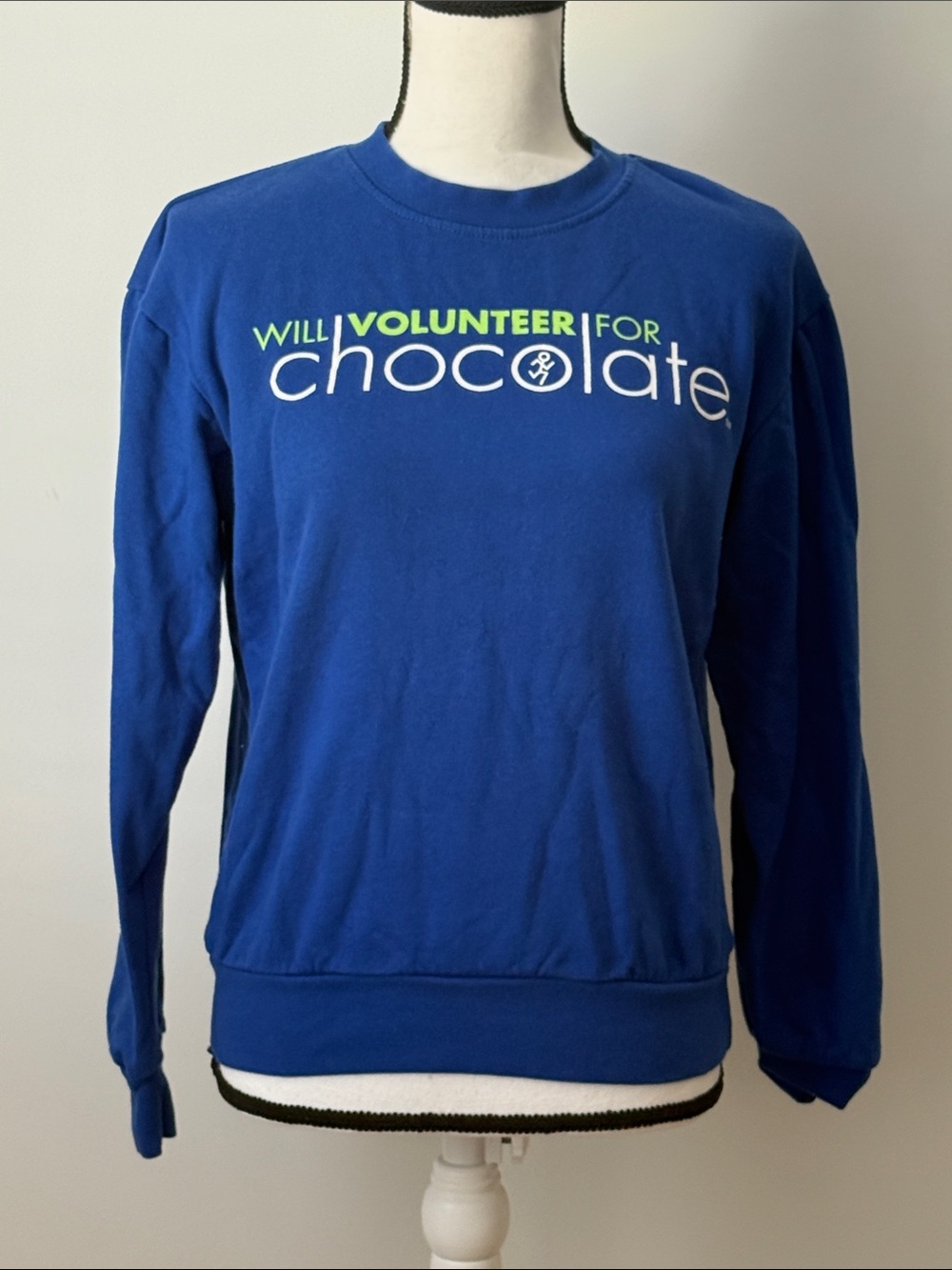 Running Man Blue 'Will Volunteer For Chocolate' Crewneck Sweatshirt